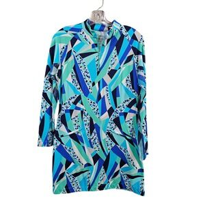 IBKUL Dress Brianna Blue Long Sleeve Mock Neck Zipper Golf Tennis 50 SPF Shift M